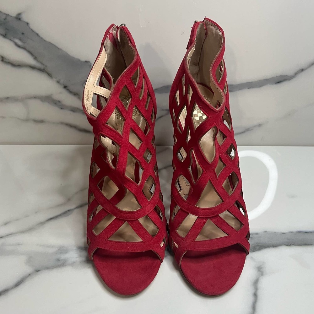 Vince Camuto | Red Leather Back Zip Tatianna Heels Sz 8.5 - Picture 2 of 8